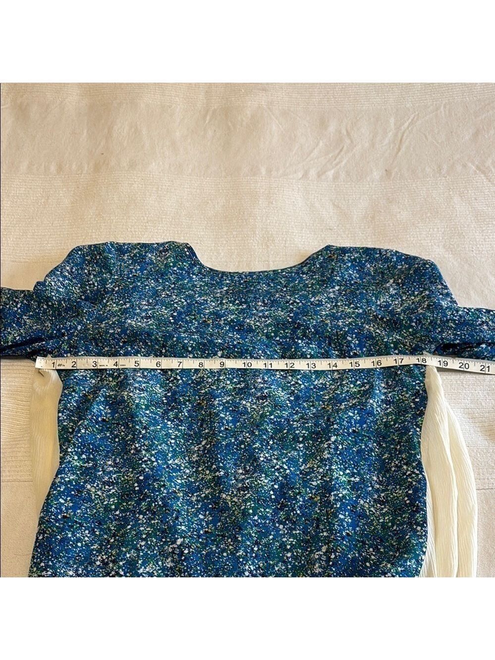 Winter Kate Blue and Cream Silk Gauze Back Blouse Size Small - Picture 5 of 7
